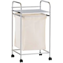 Air cesto porta biancheria in metallo cromato con sacca estraibile e ruote 40x32xh73 cm