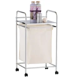 Air cesto porta biancheria in metallo cromato con sacca estraibile e ruote 40x32xh73 cm