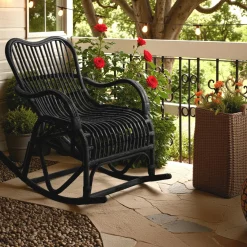 Alpa black sedia a dondolo in rattan nero per interno/esterno 100x85xh85 cm