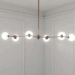 Alycia a clear lampadario acciaio verniciato ottone anticato opaco sfere in vetro trasparente cm 120 x 68 h90