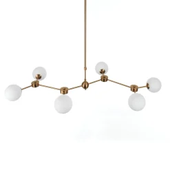 Alycia a lampadario in metallo verniciato ottone opaco e sfere in vetro bianco opaco 120x68 h90-150 cm