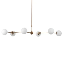 Alycia a lampadario in metallo verniciato ottone opaco e sfere in vetro bianco opaco 120x68 h90-150 cm