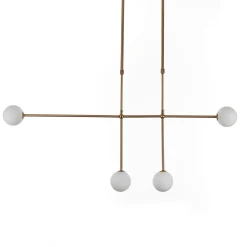 Alycia d lampadario in acciaio oro opaco e 4 sfere in vetro bianco opaco 115x10xh95-132 cm