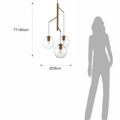 Alycia e lampadario in acciaio oro opaco e 3 sfere in vetro trasparente 115x10xh95-132 cm
