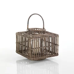 Amla rattan lanterna da interno/esterno in kubu rattan grigio e vetro 35x35xh35 cm