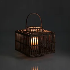 Amla rattan lanterna da interno/esterno in kubu rattan grigio e vetro 35x35xh35 cm