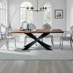 Amon Tavolo in Legno massello di Acacia con base in acciaio verniciato nero opaco 195x100 cm