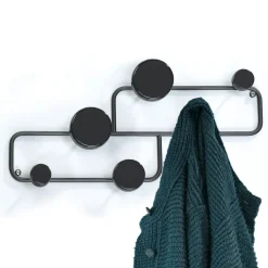Anya appendiabiti da parete in acciaio nero opaco 6 pomelli 50x7xh20 cm