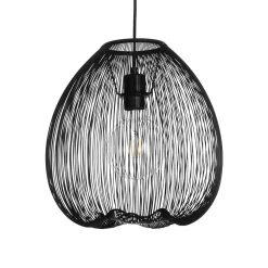 Arcon lampadario in metallo nero opaco con paralume in filo di acciaio e tessuto nero d35 h36 cm
