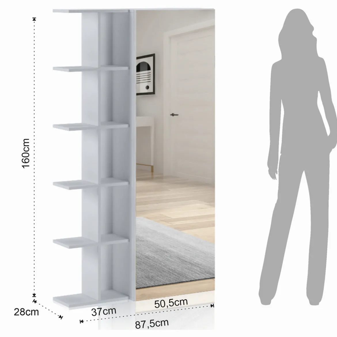 Art libreria / guardaroba / scarpiera bianca finitura larice con anta a specchio 87.5x28xh160 cm