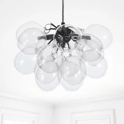 Balloons transparent lampadario in acciaio cromato 17 sfere in vetro trasparente 40x40xh25 cm