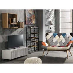 Base con ruote in legno finitura cenere e bianco lucido con guide ammortizzate