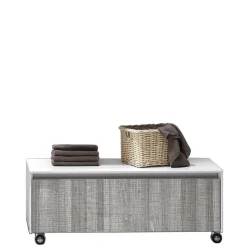 Base con ruote in legno finitura cenere e bianco lucido con guide ammortizzate