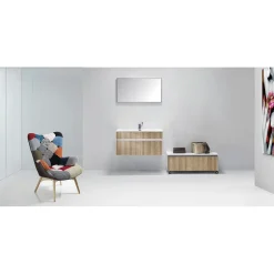 Base sospesa rovere tranchè con lavello e cestone 90x48xh45 cm