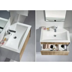 Base sospesa rovere tranchè con lavello e cestone 90x48xh45 cm