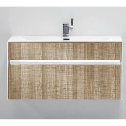 Base sospesa rovere tranchè con lavello e cestone 90x48xh45 cm