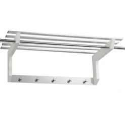 Basilica appendiabiti cappelliera legno laccato bianco opaco e metallo satinato cromato 70x30xh20 cm