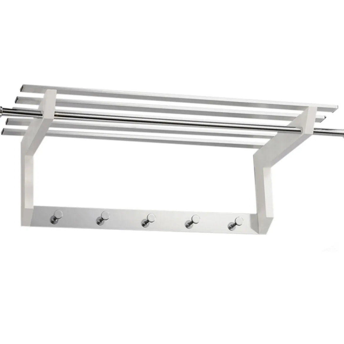 Basilica appendiabiti cappelliera legno laccato bianco opaco e metallo satinato cromato 70x30xh20 cm