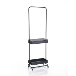 Billy stender in acciaio nero opaco ripiano effetto legno 60x37xh190 cm