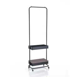 Billy stender in acciaio nero opaco ripiano effetto legno 60x37xh190 cm