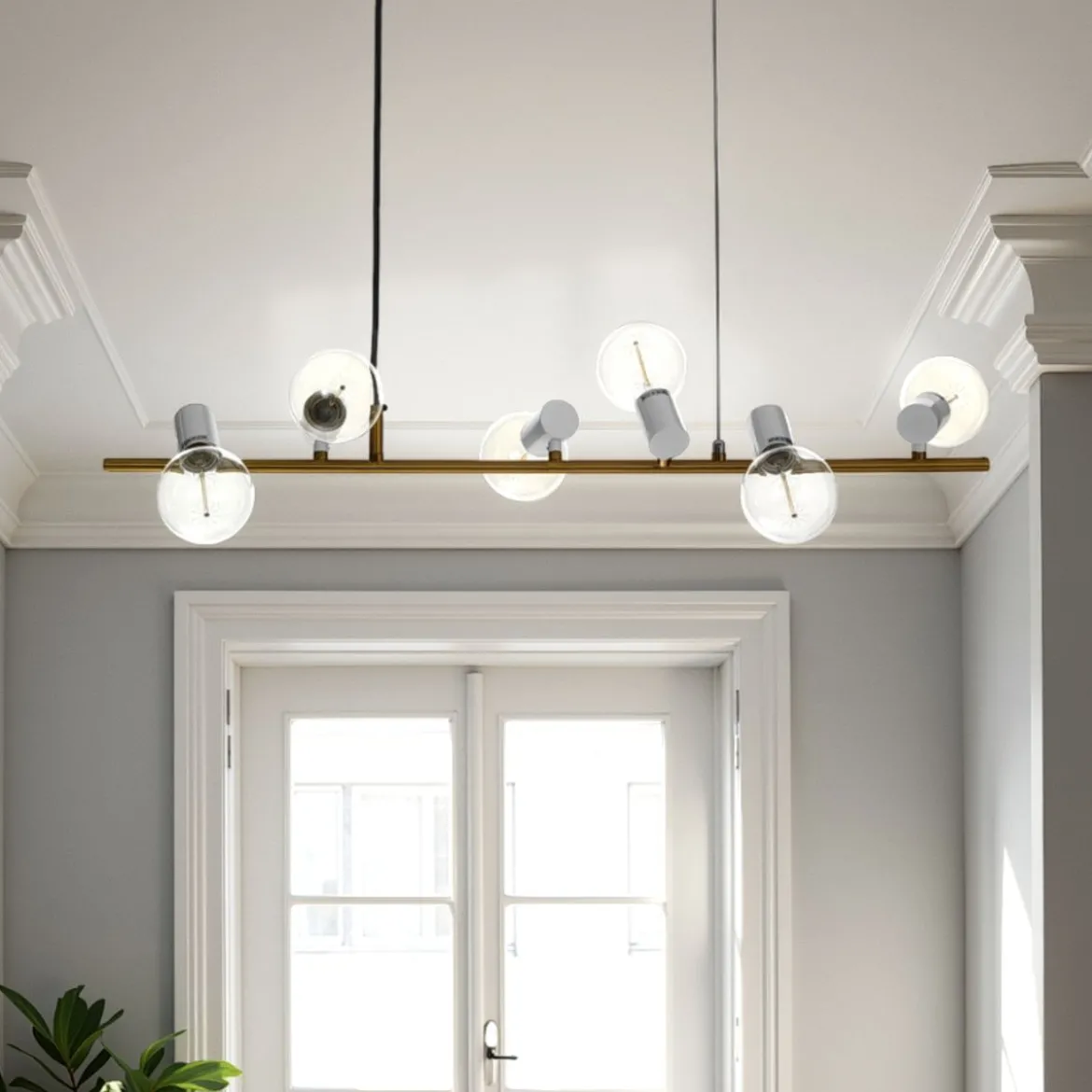 Branch lampadario in metallo ottone luci direzionabili e filo regolabile 90 h120 cm