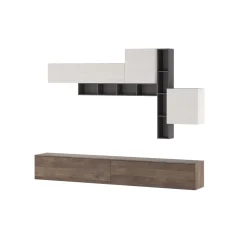 Brenda Noce parete soggiorno attrezzata librerie basi pensili melaminico grigio graphite noce bianco spatolato h200 l276 p40