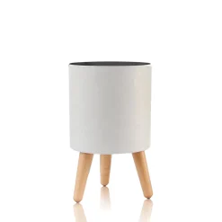 Calla-a vaso autoinnaffiante esterno interno bianco opaco e legno massello finitura rovere 1.5 litri d19xh33 cm