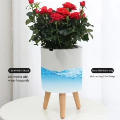 Calla-a vaso autoinnaffiante esterno interno bianco opaco e legno massello finitura rovere 1.5 litri d19xh33 cm