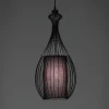 Cathedral c lampadario in metallo nero opaco con paralume in filo di acciaio e tessuto nero d24 h56 cm