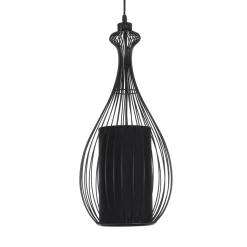 Cathedral c lampadario in metallo nero opaco con paralume in filo di acciaio e tessuto nero d24 h56 cm
