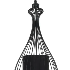 Cathedral c lampadario in metallo nero opaco con paralume in filo di acciaio e tessuto nero d24 h56 cm