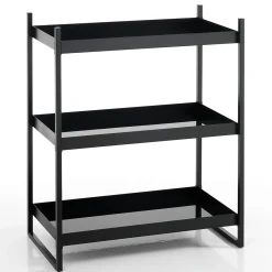 Chuku scaffale 3 ripiani in vetro temprato nero e acciaio nero opaco 64x34xh75 cm