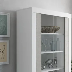 Clarke cement vetrina colonia cement 2 ante vetro e grigio cemento struttura finitura larice bianco 110x42xh191 cm