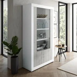 Clarke cement vetrina colonia cement 2 ante vetro e grigio cemento struttura finitura larice bianco 110x42xh191 cm