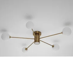 Combo globe lampadario in acciaio verniciato ottone anticato opaco 92x92xh16.5 cm