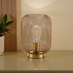 Crate lampada da tavolo in filo di metallo ottone anticato opaco d20 h27 cm