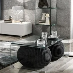 Cristal tavolino a ponte in vetro curvato 110x55 h35 cm