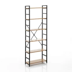 Cukin 6 evo libreria acciaio nero opaco 6 ripiani finitura faggio h185 l60 p28