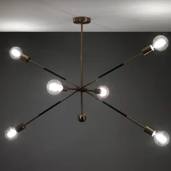 Devon b lampadario in acciaio nero e oro opaco 7 lampade d115xh80 cm