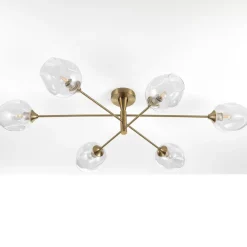 Devon c lampadario in acciaio nero e oro opaco 6 sfere vetro trasparente d114xh28 cm
