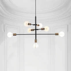 Devon lampadario in metallo verniciato nero e ottone con cavo regolabile 82x40 h50 cm