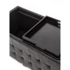 Dizzy black doppio pouf contenitore poggiapiedi in pelle sintetica nero coperchio vassoio in legno 90x46xh45 cm