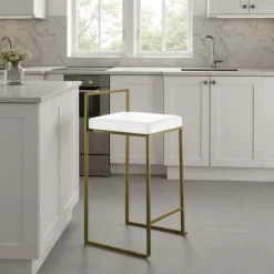 Dodo gold home sgabello pelle sintetica bianca struttura metallo colore oro opaco cm h77 l41 p41