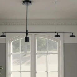 Domino black lampadario led in alluminio nero opaco con 3 luci direzionabili 120x10 h70 cm