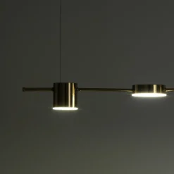 Domino led mind lampadario in alluminio colore ottone anticato opaco regolabile 160x10 h130 cm