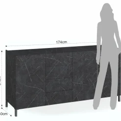 Eddy black marble madia grande finitura marmo nero opaco cm. h.84 l.174 p.40 made in italy