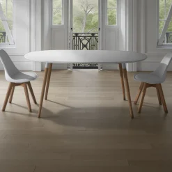 Ego Wood Tavolo Ovale Allungabile verniciato top bianco opaco e gambe in legno massello finitura rovere 170-220-270 x 105 cm