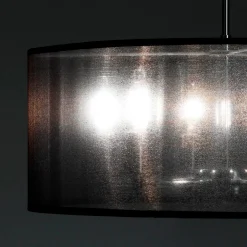 Elizabetha lampadario 6 luci in metallo cromato con paralume effetto organza argento e filo regolabile d50 h20 cm