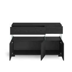 Float black wood madia 3 ante 2 cassetti finitura rovere nero e vetro 129x40xh81 cm
