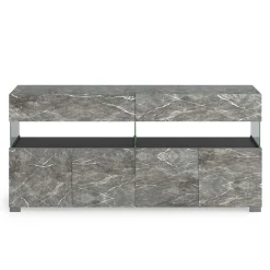 Float marble madia 4 ante 2 cassetti finitura marmo grigio antracite opaco e vetro 172x40xh81 cm